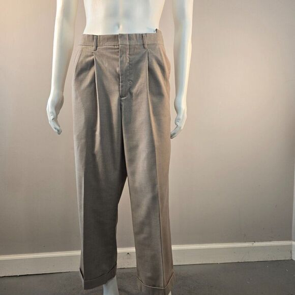 Haggar Other - Haggar Dress Pants Mens 38 x 27 Beige Classic Fit Pleated Front Cuffed Adj Waist